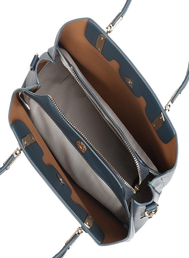 MONROW Blue Solid Satchel Bag For Women With Adjustable And Detachable Sling Strap For Office and Regular Use - Image 4